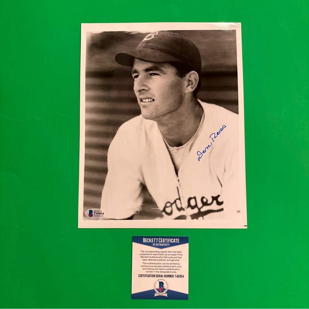 Beckett Authenticated Brooklyn Dodgers Don Ross Autographed Picture 8X10